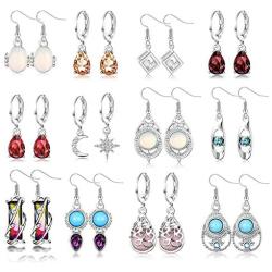 Thunaraz 12 Pairs Crystal Teardrop Dangle Earrings for Women Boho Vintage Opal Tear Drop Earrings Dangling Exquisite Colorful Crystal Earrings Set Charm Earrings Pack
