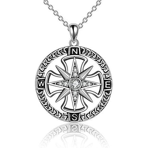 ONEFINITY Compass Necklace Sterling Silver Compass Pendant Necklace Graduation Friendship Travel Necklace Inspirational Jewelry Gifts for Women Men