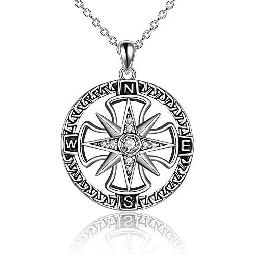 ONEFINITY Compass Necklace Sterling Silver Compass Pendant Necklace Graduation Friendship Travel Necklace Inspirational Jewelry Gifts for Women Men