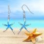 Starfish Earrings, 925 Sterling Silver with Opal Fish Hoops Earings, Nautical Hawaiian Sea Beach Earrings, Starfish Jewelry Gifts for Women Starfish Lovers