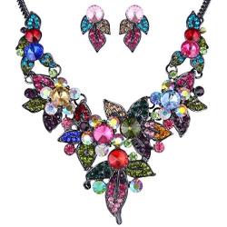 EVER FAITH Austrian Crystal Spring Floral Leaves Plant Cluster Multicolor Jewelry Set