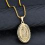 Stainless Steel Pendant Necklace for Men Women Virgin Mary Necklace Religious Jewelry Rolo Chain (A:Gold Tone)