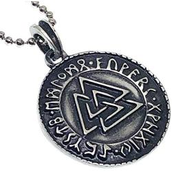 Norse Viking Celtic Jewelry Valknut Odin Elder Futhark Rune Protection Amulet Unisex Boys Mens Pendant Necklace Charm for men w silver ball chain