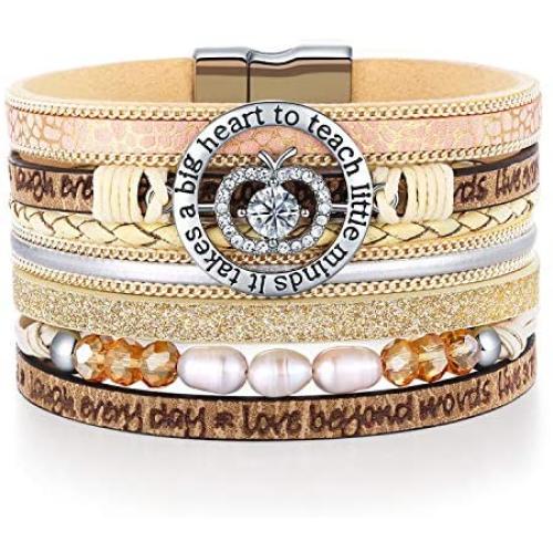 DESIMTION Teacher Appreciation Gifts Bracelets for Women 2021 Teacher Willow Apple Bracelets Jewelry Gifts for Teacher Appreciation Week Best Thank You Teacher Gift from Student