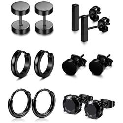 FIBO STEEL 4-6 Pairs Stainless Steel Stud Earrings for Men Women Hoop Earring Huggie 18G