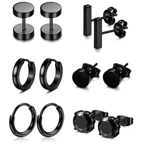 FIBO STEEL 4-6 Pairs Stainless Steel Stud Earrings for Men Women Hoop Earring Huggie 18G FIBO STEEL 4-6 Pairs Stainless Steel Stud Earrings for Men Women Hoop Earring Huggie 18G