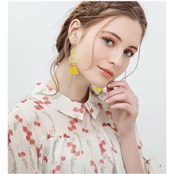 HSWE Flamingo Drop Earrings Tassel Dangle Earrings Thread Fringe Earrings Hawaiian Summer Jewelry