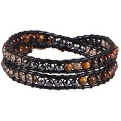 KELITCH Created Agate Crystal Gems Beads Charm 2 Wrap Bracelets Handmade Natural Leather New Jewelry