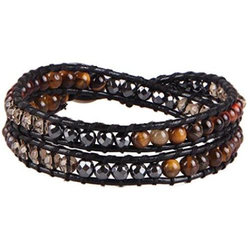 KELITCH Created Agate Crystal Gems Beads Charm 2 Wrap Bracelets Handmade Natural Leather New Jewelry