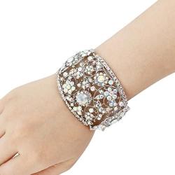 EVER FAITH Art Deco Wave Bracelet for Women Girl Iridescent Clear AB Austrian Crystal Silver-Tone