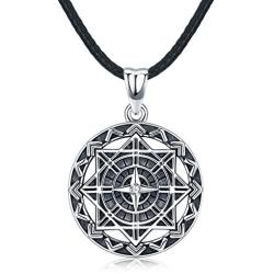 Compass Necklace for Men, S925 Sterling Silver Pendant''Compass of Life'' Men Jewelry Gifts with Leather Rope length 22inch (56cm)