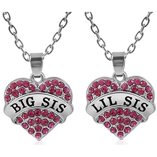 Big Sister & Little Sister Birthday Gifts, Sister Heart Necklace Gift Set of 2, Big Sis Lil Sis Jewelry Gifts for Girls, Teens, Women