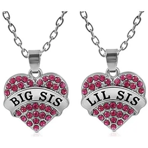 Big Sister & Little Sister Birthday Gifts, Sister Heart Necklace Gift Set of 2, Big Sis Lil Sis Jewelry Gifts for Girls, Teens, Women