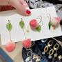 D.Rosse 2 Pairs Unique Creative Super Lightweight Lifelike Pink Peach With Leaf Dangle Drop Earrings Sets for Women Girls Teens Charm Cute Fruit Hoop Earrings Jewelry Gifts