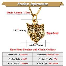 Xusamss Punk Rock Stainless Steel Animal Tiger Head Tag Pendant Charm Necklace