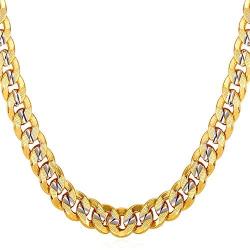 U7 Men Unisex Two-Tone Jewelry 6mm-9mm Wide Platinum & 18K Gold Plated Cuban Chain Necklace (18'',20'',22'',24'',26'',28'',30'')