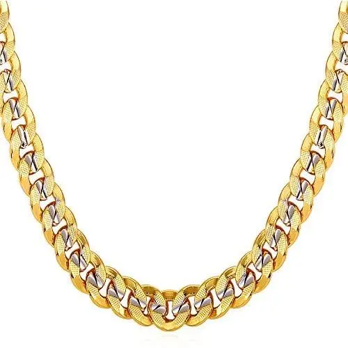 U7 Men Unisex Two-Tone Jewelry 6mm-9mm Wide Platinum & 18K Gold Plated Cuban Chain Necklace (18'',20'',22'',24'',26'',28'',30'') U7 Men Unisex Two-Tone Jewelry 6mm-9mm Wide Platinum & 18K Gold Plated Cuban Chain Necklace (18'',20'',22'',24'',26'',28'',30'')