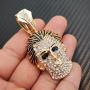 BLINGFACTORY Hip Hop Gold PT Michael Myers Mask Pendant & 12mm 18'' Iced Cuban Choker Chain Box Lock Bling Necklace