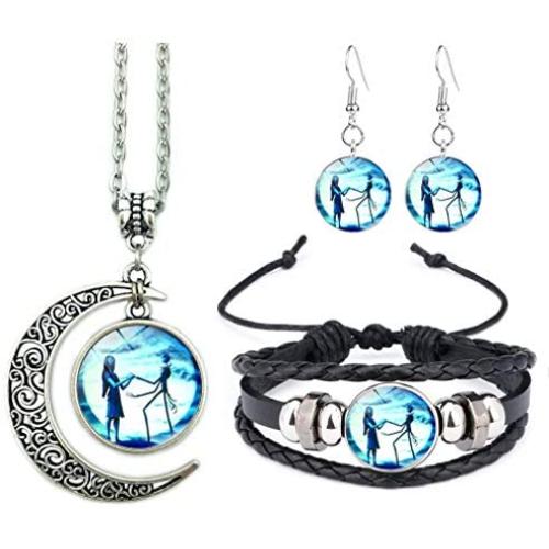 Jack and Sally Nightmare Before Christmas Moon Pendant Necklace, Earrings, Bracelet, Charms Gift (B)