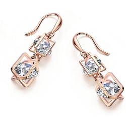 SBLING Platinum Plated or 18K Rose Gold Plated Cubic Zirconia Drop Earrings(9.5cttw)-Gifts for Women/Girls