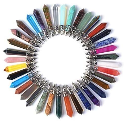 Justinstones 12pcs Big Semi-Precious Gemstone Crystal Healing Hexagonal Point Pendant Bead