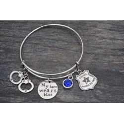 Police Jewelry, My Hero Wears Blue Charm Bracelet - Gift for Wife, Girlfriend, Mom or Daughter