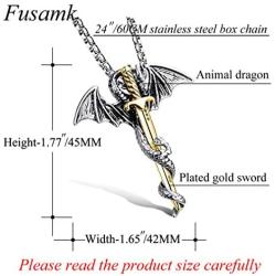 Fusamk Punk Animal Pendant Titanium Steel Sword Wing Dragon Necklace
