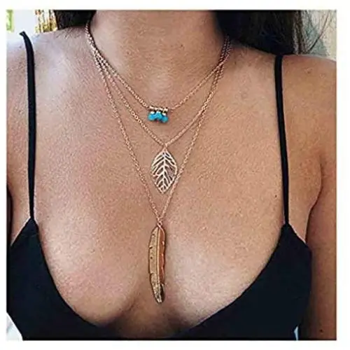 Yfe Fashion Necklace Turquoise Leaf Pendent Choker Necklace Gold Layered Necklaces for Women and Girls Boho Jewelry Yfe Fashion Necklace Turquoise Leaf Pendent Choker Necklace Gold Layered Necklaces for Women and Girls Boho Jewelry