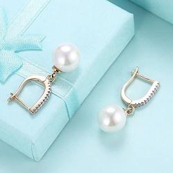 Elegant 18K Gold Diamond Cubic Zirconia Pearl Drop Dangle Earrings For Women Girls Wedding Studs Leverback