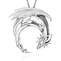 925 Sterling Silver Fantasy Dragon Pendant Pendant Necklace, 18''