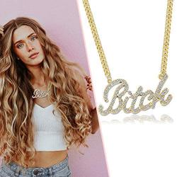 Q&Q Fashion Celebrity Urban Big Bling Bitch Necklace Word Crystal Pave Rhinestone Chunky Chain Best Friend Friendship Jewelry BFF Gift