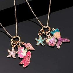 4pcs Pendant Necklaces for Kids Girls Unicorn Rainbow Mermaid Love Heart Starfish Conch Pendants Tiny Gold Plated Play Necklace Jewelry Party Favors Gifts for Little Girls Daughter