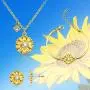 Yaomiao Sunflower Jewelry Accessories Set, Include Adjustable Sunflower Pendant Necklace Bracelets and Stud Earrings for Women Friends Friendship Valentines Day Christmas Supplies