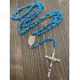 Nazareth Store Rosary Necklace 7mm Round Light Blue Beads Turquoise Cat Eye Stone Miraculous Medal with Crucifix - Velvet Bag