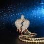 Mens Bling Iced Out Broken Heart Pendant Chain Fake Diamond Tennis Cuban with Heartbreaks 24 Inches