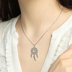 Waysles Dream Catcher Necklace for Women, S925 Sterling Silver Pendant with Moon and Feather Necklace Lucky Jewelry Gifts for Her