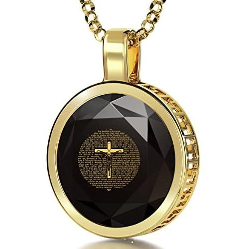 Nano Jewelry Gold Plated Christian Crucifix Necklace with Psalm 91 24k Gold Inscribed on Cubic Zirconia Pendant, 18'' Gold Filled -