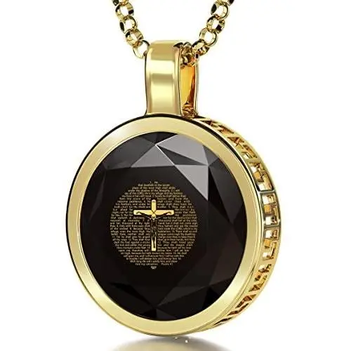 Nano Jewelry Gold Plated Christian Crucifix Necklace with Psalm 91 24k Gold Inscribed on Cubic Zirconia Pendant, 18'' Gold Filled -
