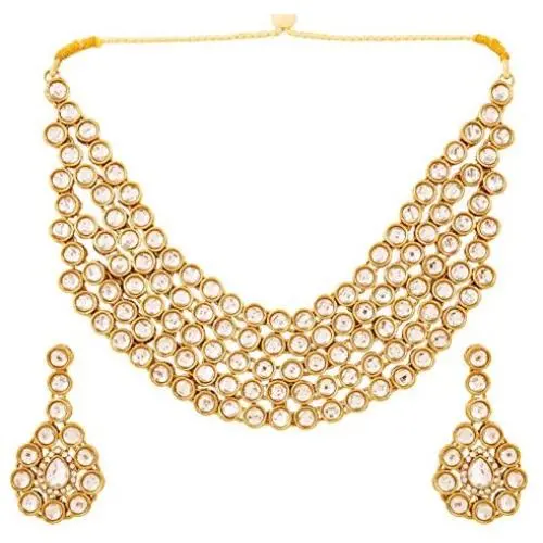 Touchstone Indian Bollywood Handcrafted Traditional Royal Mughal Kundan Polki Meenakari Enamel Colorful Wedding Designer Jewelry Necklace Choker Set in Gold and Silver Tone for Women.