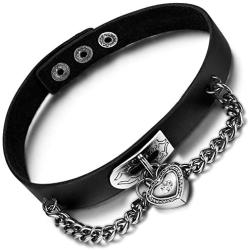 Flongo Womens Mens Fashion Punk Alloy Cool Gothic Heart-Shape Lock Link Leather Collar Choker Necklace