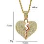 PAMTIER Mens Iced Out Full Diamond Broken Heart Pendant Necklace Chain Silver Gold