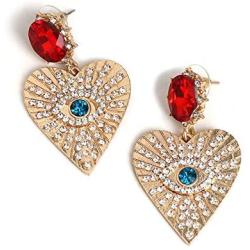 Statement Evil Eye Heart Crystal Drop Earrings Colorful Rhinestone Eyelash Cubic Zirconia Eyeball Dangle for Women Girls Elegant Jewelry