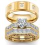 wedding ring set Two Rings His Hers Couples Rings Womens 10k Yellow Gold Filled White CZ Wedding Engagement Ring Bridal Sets & Mens Tungsten Carbide White Cz Wedding Band