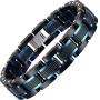 Holizaly Mens Stainless Steel Two Tone Square Link Bracelet, Black and Blue Ion Plated Black