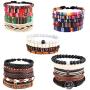 Finrezio 24 Pcs Braided Bracelet Set Men Women Handmade Jewelry String Beads Leather Wristbands Boho Ethnic Tribal Linen Hemp Cords Wrap Bracelets
