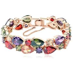 Hermosa Rose Gold Plated Multicolor Austria Crystal Elements Jewelry Set Necklace Earrings Bracelet and Ring