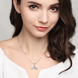 S925 Sterling Silver Jewelry Dolphin Mermaid Tail Pendant Necklace, Box Chain,18 inches