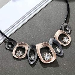 Big Chunky Necklaces for Women Black Leather Chokers Necklace with Crystal Pendant Jewelry