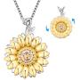 Aniu Golden Rotatable Sunshine Sunflower Pendant Necklace for Women Girls, S925 Sterling Silver You Are My Sunshine Jewelry with 5A Cubic Zirconia (Gold)