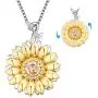 Aniu Golden Rotatable Sunshine Sunflower Pendant Necklace for Women Girls, S925 Sterling Silver You Are My Sunshine Jewelry with 5A Cubic Zirconia (Gold)